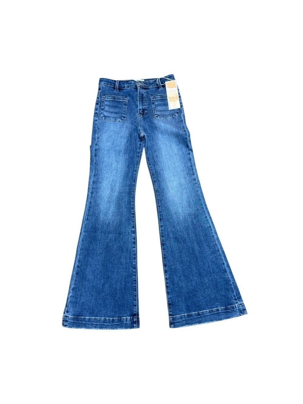 Risen Classic Sedona Patch Pocket Blue Flare Leg Jeans, Distressed, NWT, 11/30